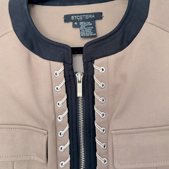 Etcetera Tan Black Gold Metallic Cord Jacket Size 4 Zipper Front Stitchi… - Picture 4 of 4